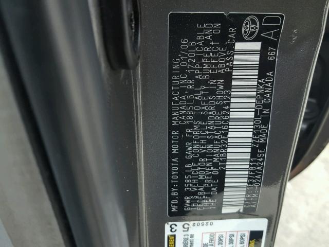 2T1BR32E16C624123 - 2006 TOYOTA COROLLA CE GRAY photo 10