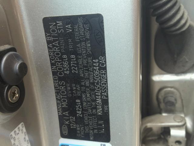 KNAGM4AD5C5036444 - 2012 KIA OPTIMA HYB SILVER photo 10