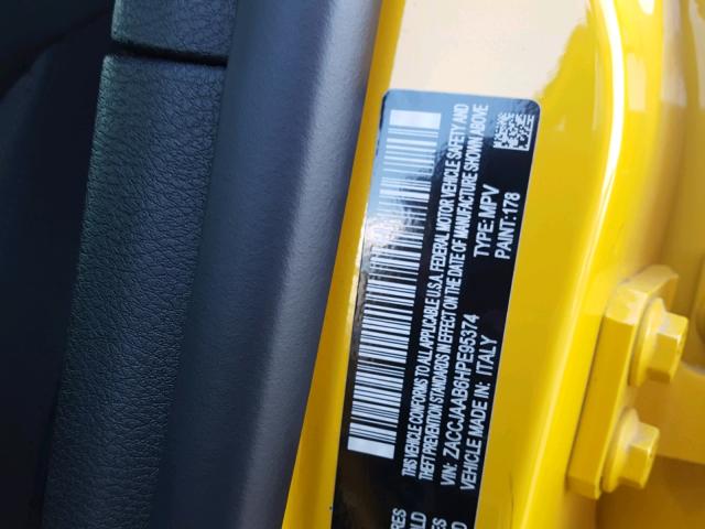 ZACCJAAB6HPE95374 - 2017 JEEP RENEGADE S YELLOW photo 10