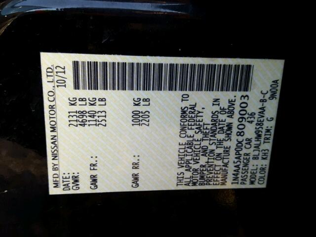 1N4AA5AP0DC809003 - 2013 NISSAN MAXIMA S Noir photo 10