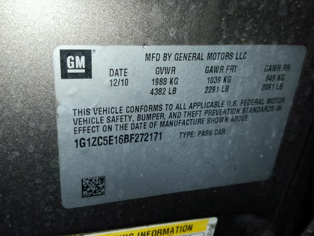 1G1ZC5E16BF272171 - 2011 CHEVROLET MALIBU 1LT 棕色 照片 10