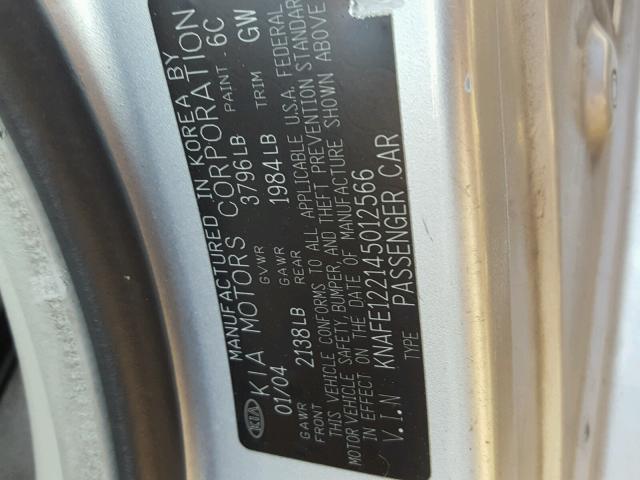 KNAFE122145012566 - 2004 KIA NEW SPECTR SILVER photo 10