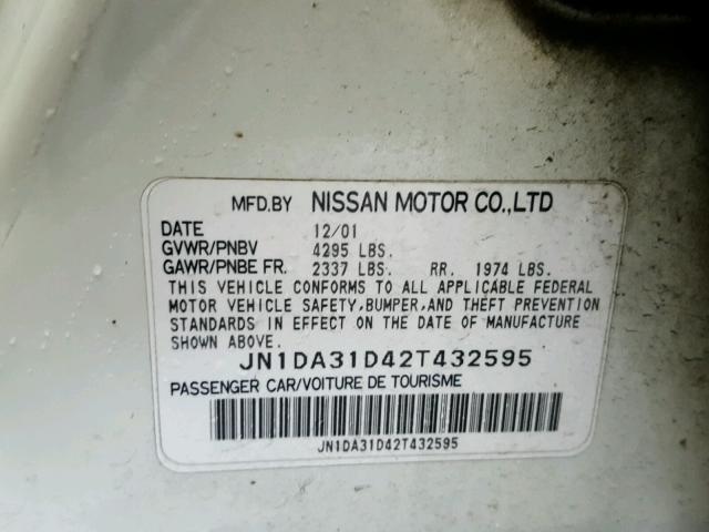 JN1DA31D42T432595 - 2002 NISSAN MAXIMA GLE WHITE photo 10