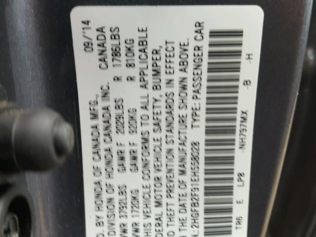 2HGFB2F91EH558028 - 2014 HONDA CIVIC EXL GRAY photo 10