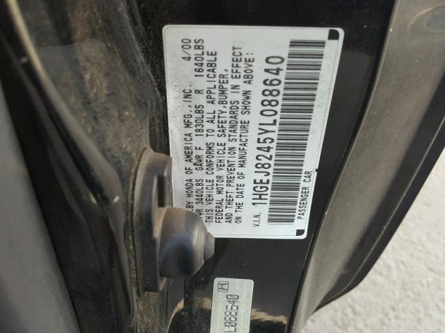 1HGEJ8245YL088640 - 2000 HONDA CIVIC EX შავი ფოტო 10