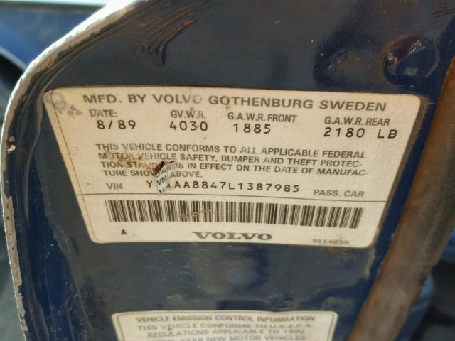 YV1AA8847L1387985 - 1990 VOLVO 240 BASE BLUE photo 10