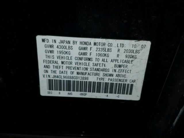 JH4CL96888C013898 - 2008 ACURA TSX BLACK photo 10