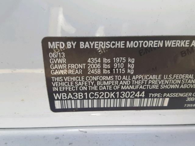 WBA3B1C52DK130244 - 2013 BMW 320 I WHITE photo 10