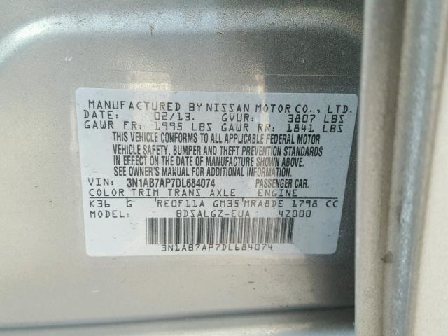 3N1AB7AP7DL684074 - 2013 NISSAN SENTRA S CHARCOAL photo 10