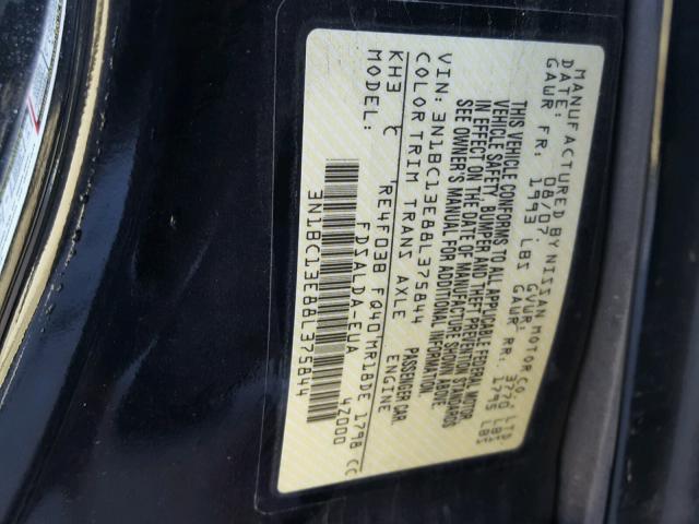 3N1BC13E88L375844 - 2008 NISSAN VERSA S BLACK photo 10