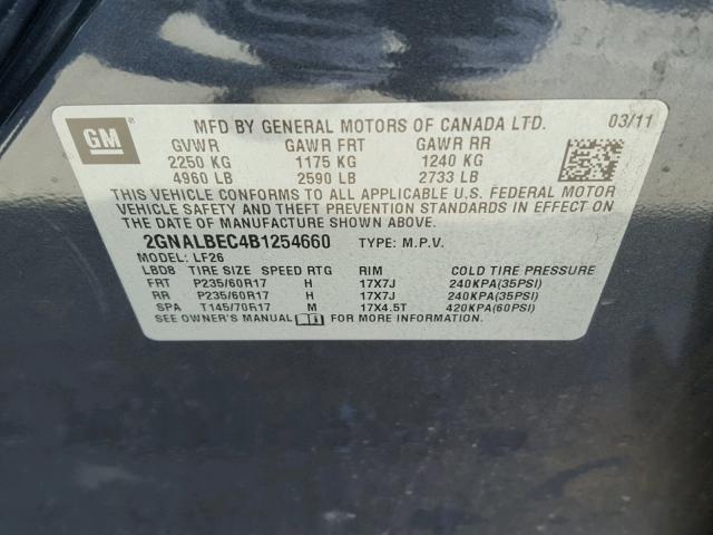 2GNALBEC4B1254660 - 2011 CHEVROLET EQUINOX LS GRAY photo 10