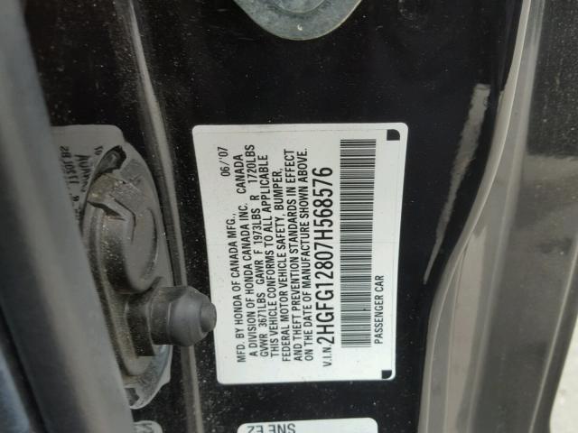 2HGFG12807H568576 - 2007 HONDA CIVIC EX BLACK photo 10