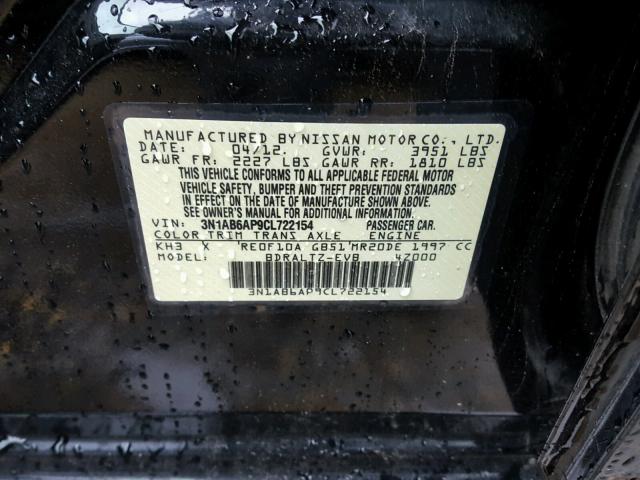 3N1AB6AP9CL722154 - 2012 NISSAN SENTRA 2.0 BLACK photo 10