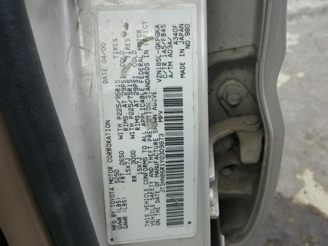 JT3HN86R1Y0309873 - 2000 TOYOTA 4RUNNER SR BEIGE photo 10