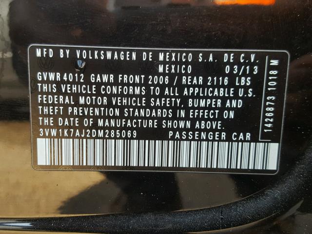 3VW1K7AJ2DM285069 - 2013 VOLKSWAGEN JETTA BASE 黑色 照片 10