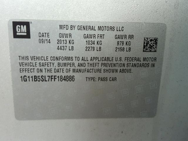 1G11B5SL7FF184886 - 2015 CHEVROLET MALIBU LS 银色 照片 10