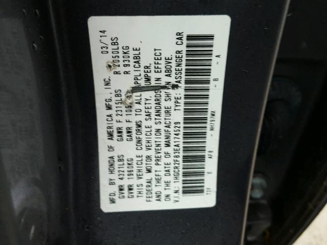 1HGCR2F83EA174529 - 2014 HONDA ACCORD EXL GRAY photo 10