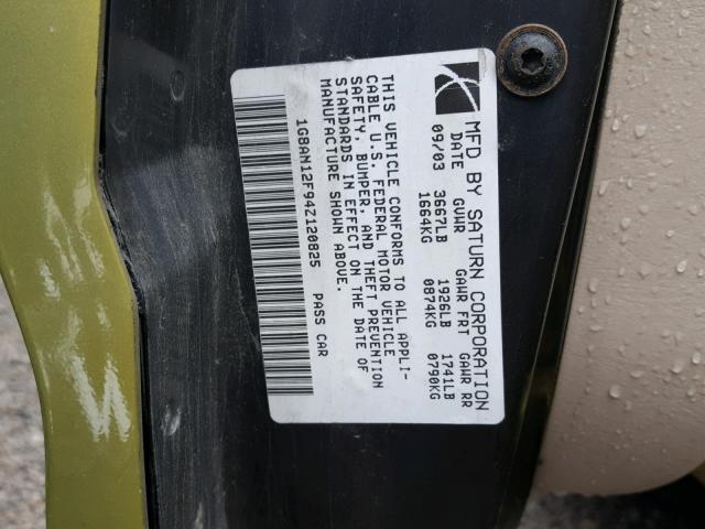 1G8AN12F94120825 - 2004 SATURN ION LEVEL GREEN photo 10