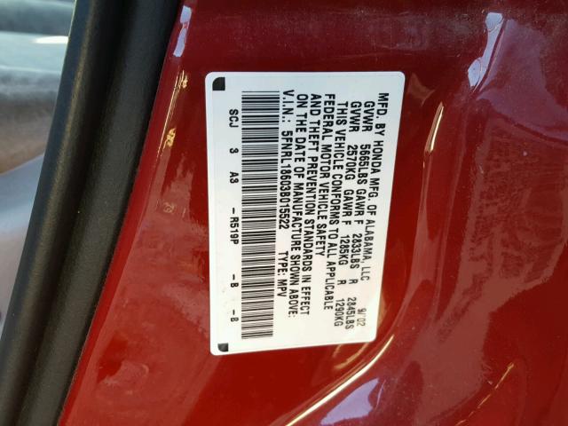 5FNRL18603B015522 - 2003 HONDA ODYSSEY EX RED photo 10