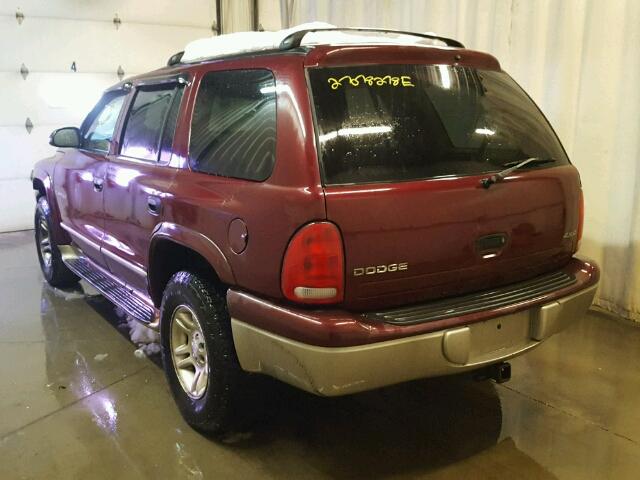 1B4HS28N01F638267 - 2001 DODGE DURANGO BURGUNDY photo 3