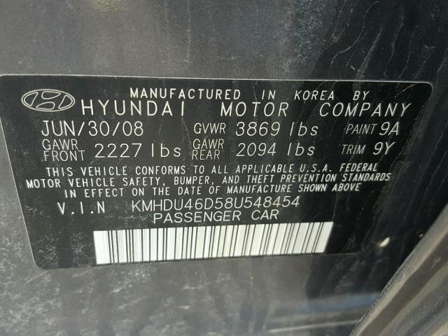 KMHDU46D58U548454 - 2008 HYUNDAI ELANTRA GL GRAY photo 10