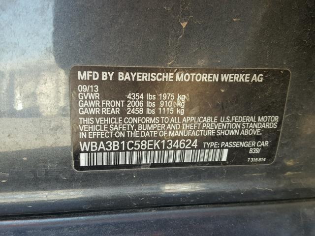 WBA3B1C58EK134624 - 2014 BMW 320 I GRAY photo 10