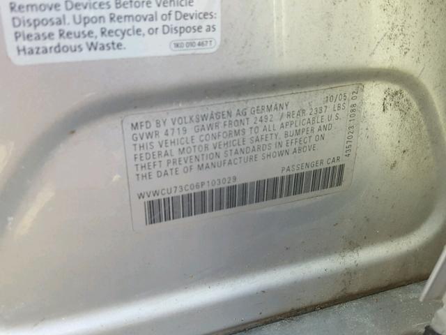 WVWCU73C06P103029 - 2006 VOLKSWAGEN PASSAT 3.6 SILVER photo 10