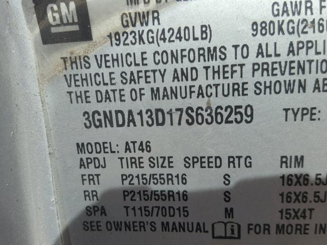 3GNDA13D17S636259 - 2007 CHEVROLET HHR LS SILVER photo 10