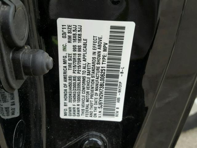 5J6YH2H73BL006251 - 2011 HONDA ELEMENT EX BLACK photo 10