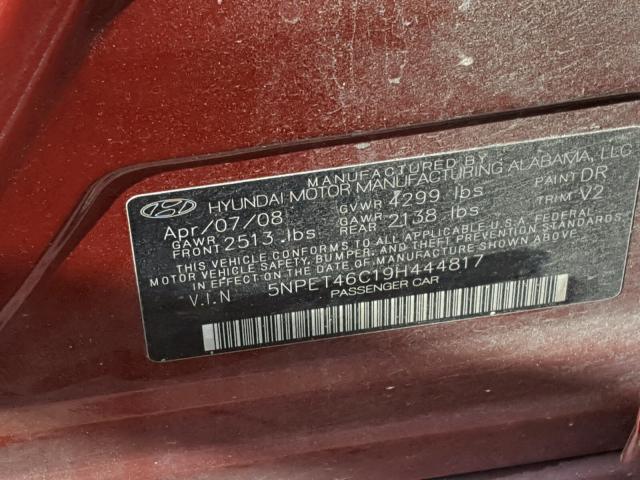 5NPET46C19H444817 - 2009 HYUNDAI SONATA GLS MAROON photo 10