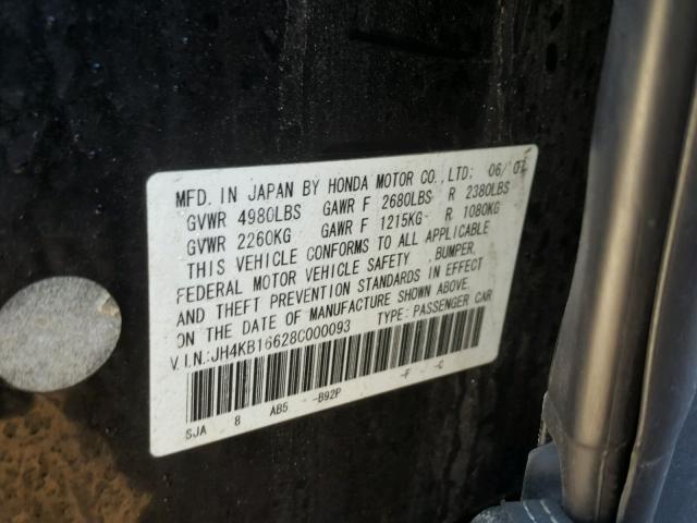 JH4KB16628C000093 - 2008 ACURA RL შავი ფოტო 10