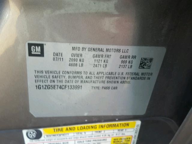 1G1ZG5E74CF133991 - 2012 CHEVROLET MALIBU LTZ 金色 照片 10