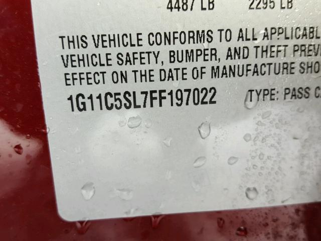 1G11C5SL7FF197022 - 2015 CHEVROLET MALIBU 1LT 红色 照片 10