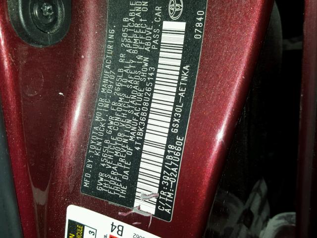 4T1BK36B08U265143 - 2008 TOYOTA AVALON XL BURGUNDY photo 10