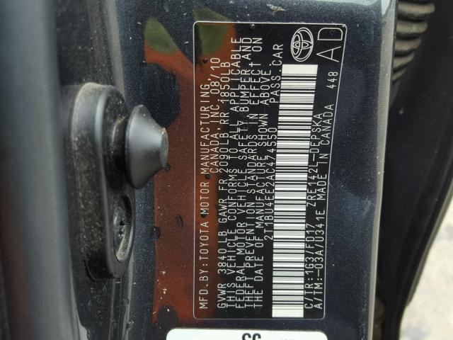 2T1BU4EE2AC474550 - 2010 TOYOTA COROLLA BA GRAY photo 10