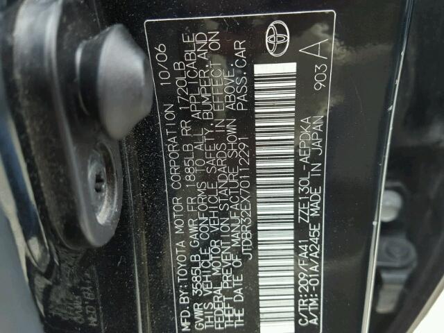 JTDBR32EX70112291 - 2007 TOYOTA COROLLA CE BLACK photo 10