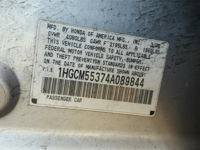 1HGCM55374A089844 - 2004 HONDA ACCORD LX SILVER photo 10