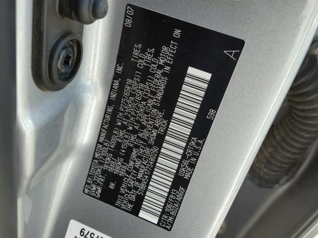 5TBBV54177S480290 - 2007 TOYOTA TUNDRA DOU SILVER photo 10