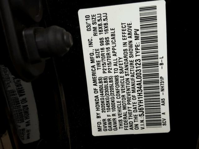 5J6YH1H34AL003123 - 2010 HONDA ELEMENT LX BLACK photo 10