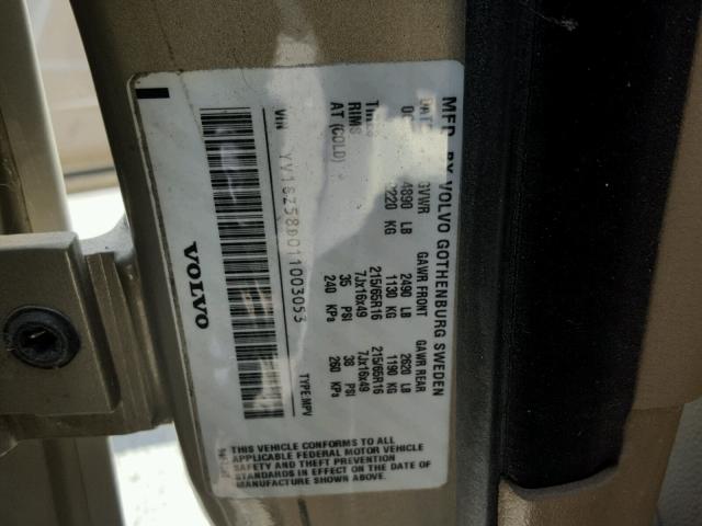 YV1SZ58D011003053 - 2001 VOLVO V70 XC GRAY photo 10