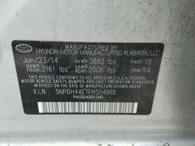 5NPDH4AE1FH554915 - 2015 HYUNDAI ELANTRA SE SILVER photo 10