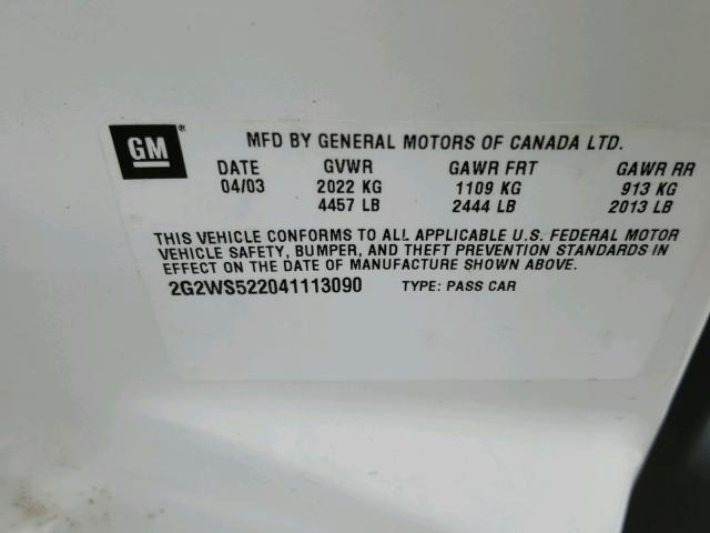 2G2WS522041113090 - 2004 PONTIAC GRAND PRIX WHITE photo 10