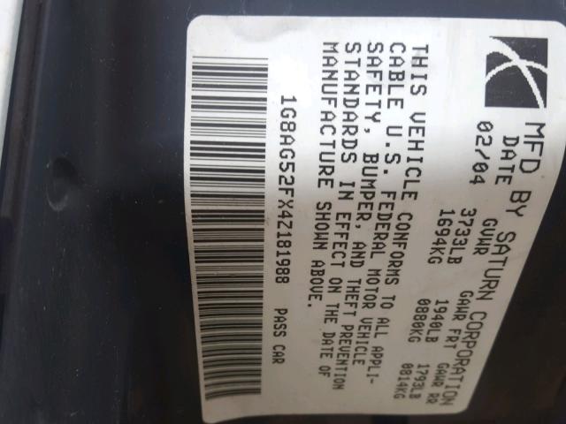 1G8AG52FX4Z181988 - 2004 SATURN ION LEVEL WHITE photo 10