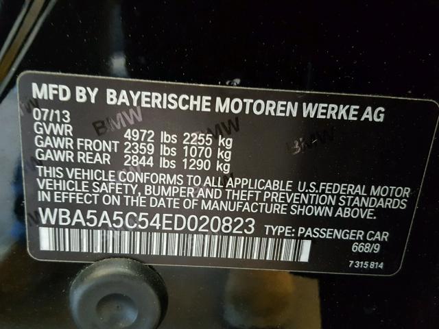 WBA5A5C54ED020823 - 2014 BMW 528 I BLACK photo 10