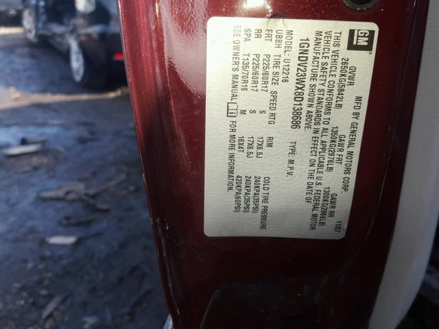 1GNDV23WX8D138686 - 2008 CHEVROLET UPLANDER L MAROON photo 10