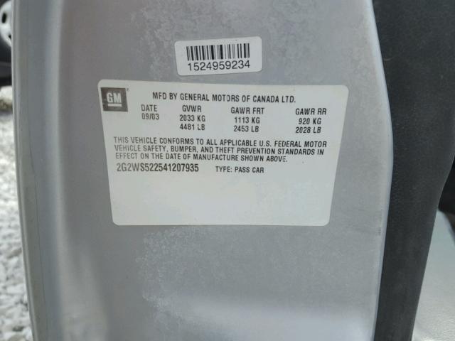 2G2WS522541207935 - 2004 PONTIAC GRAND PRIX SILVER photo 10