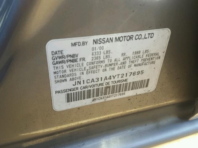 JN1CA31A4YT217695 - 2000 NISSAN MAXIMA GLE SILVER photo 10