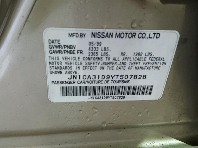 JN1CA31D9YT507828 - 2000 NISSAN MAXIMA GXE GOLD photo 10