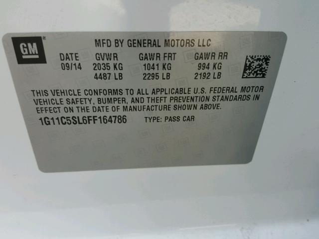 1G11C5SL6FF164786 - 2015 CHEVROLET MALIBU 1LT 白色 照片 10