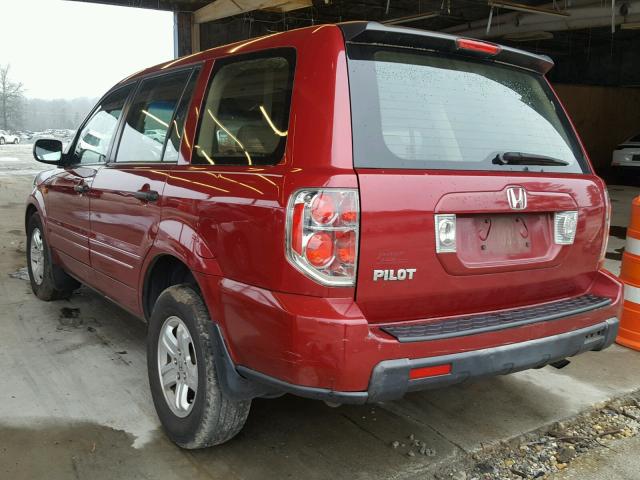 5FNYF28116B041399 - 2006 HONDA PILOT LX BURGUNDY photo 3